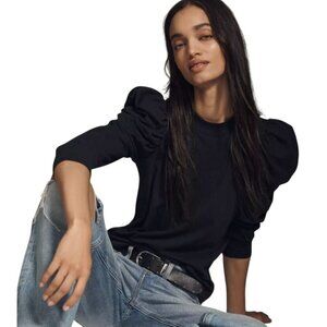 Nation Los Angeles Zeta Puff-Sleeve Top Gold Snaps Anthropologie Anthro Black XS